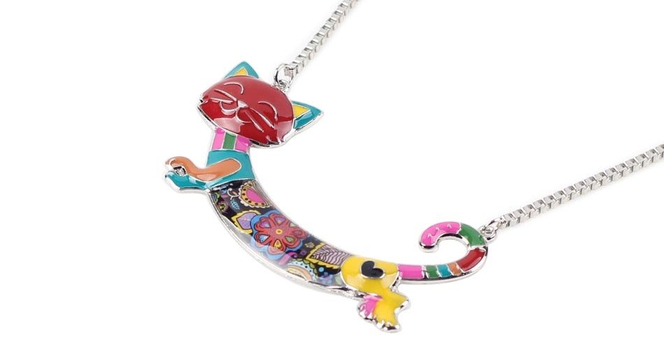Acrylic Colorful Happy Cat Pattern Necklace Charm Jewelry BOS1224 Touchy Style