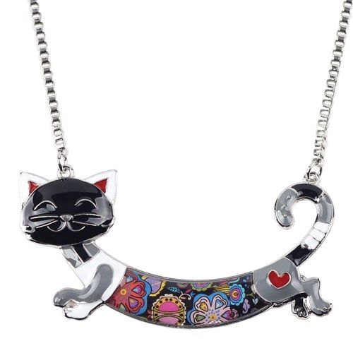 Acrylic Colorful Happy Cat Pattern Necklace Charm Jewelry BOS1224 Touchy Style