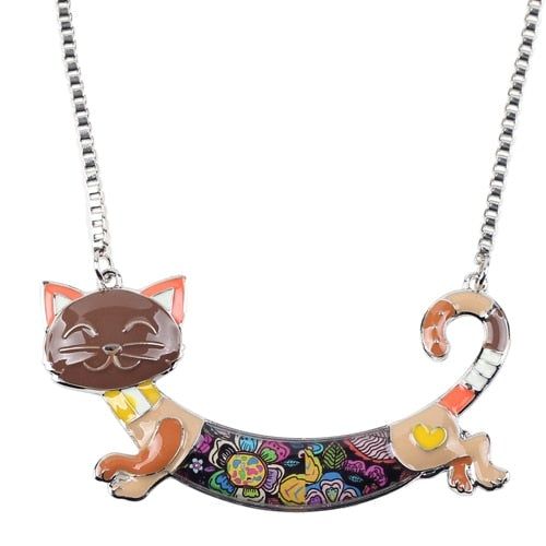 Acrylic Colorful Happy Cat Pattern Necklace Charm Jewelry BOS1224 Touchy Style