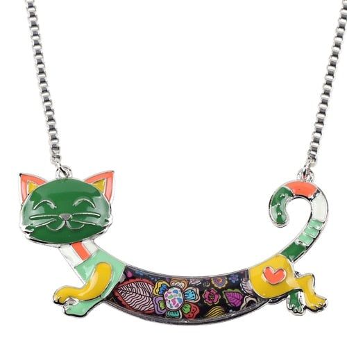 Acrylic Colorful Happy Cat Pattern Necklace Charm Jewelry BOS1224 Touchy Style