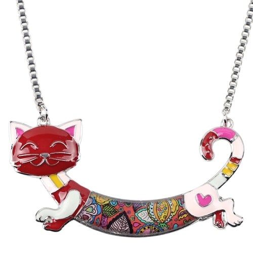 Acrylic Colorful Happy Cat Pattern Necklace Charm Jewelry BOS1224 Touchy Style