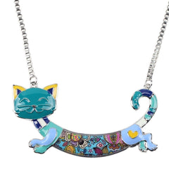 Acrylic Colorful Happy Cat Pattern Necklace Charm Jewelry BOS1224 Touchy Style