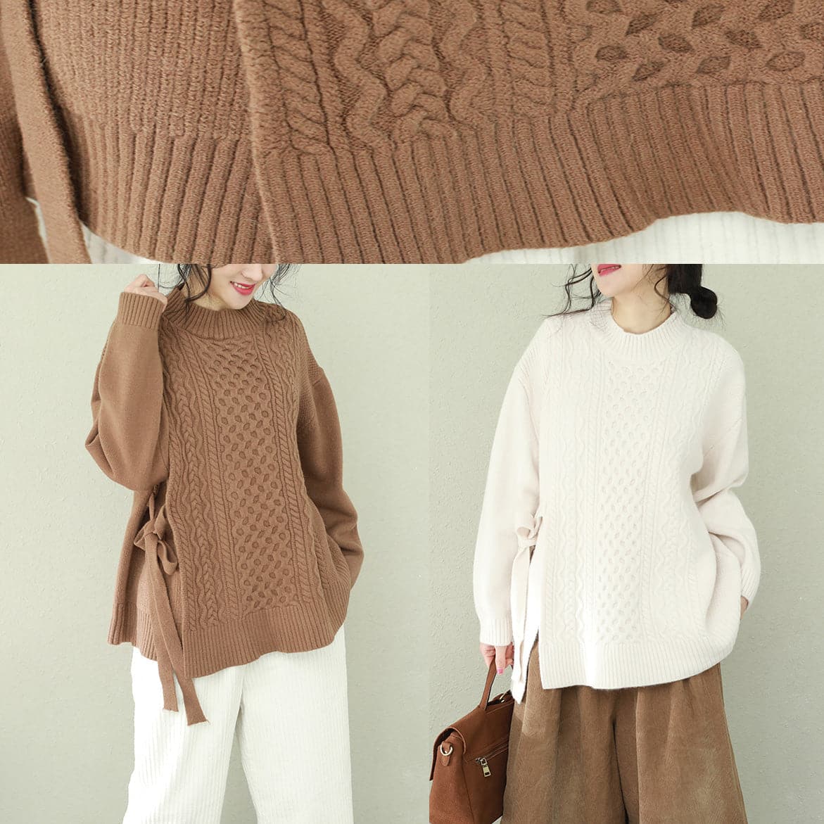 Aesthetic white Sweater weather Beautiful o neck Bow Hipster knit top NTP190129