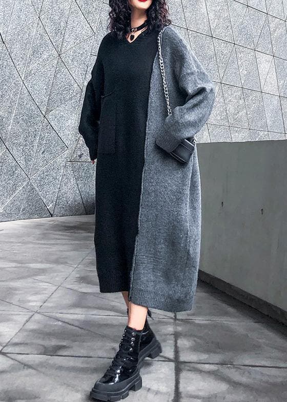Aesthetic winter Sweater patchwork Aesthetic Vintage gray knitwear AT-NSD191101