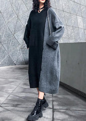 Aesthetic winter Sweater patchwork Aesthetic Vintage gray knitwear AT-NSD191101