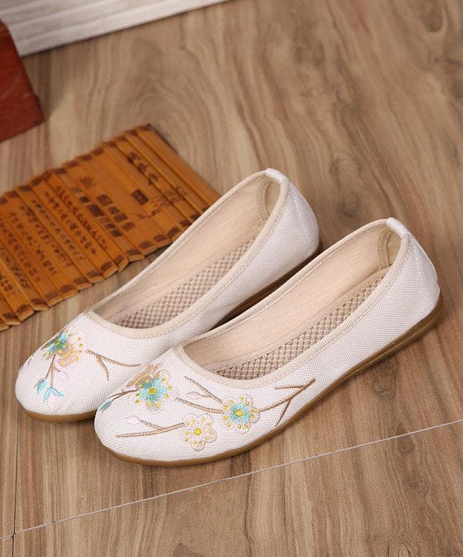 Art Splicing Flat Shoes For Women Beige Embroideried Cotton Linen Fabric XZ-PDX210728