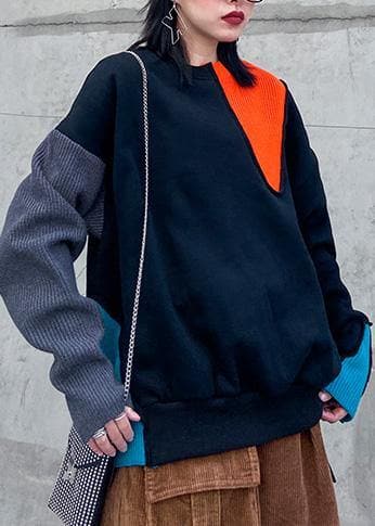 Art thick cotton patchwork color clothes Sewing black tops AT-NTP191211