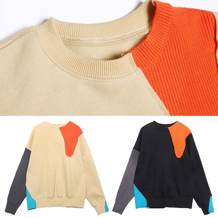 Art thick cotton patchwork color clothes Sewing black tops AT-NTP191211