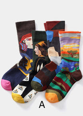 Beautiful Creative Color Paitings Cotton Mid Calf Socks dylinoshop