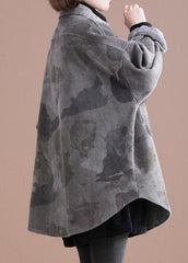 Beautiful Grey Peter Pan Collar Print Corduroy Winter Coat BS-DJK211230