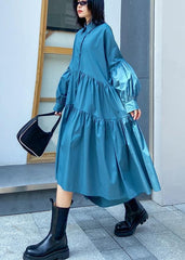 Beautiful Lapel Cinched Spring Clothes For Women Fabrics Blue Dresses AT-FDL210127