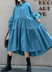 Beautiful Lapel Cinched Spring Clothes For Women Fabrics Blue Dresses AT-FDL210127