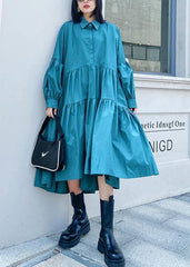 Beautiful Lapel Cinched Spring Clothes For Women Fabrics Blue Dresses AT-FDL210127
