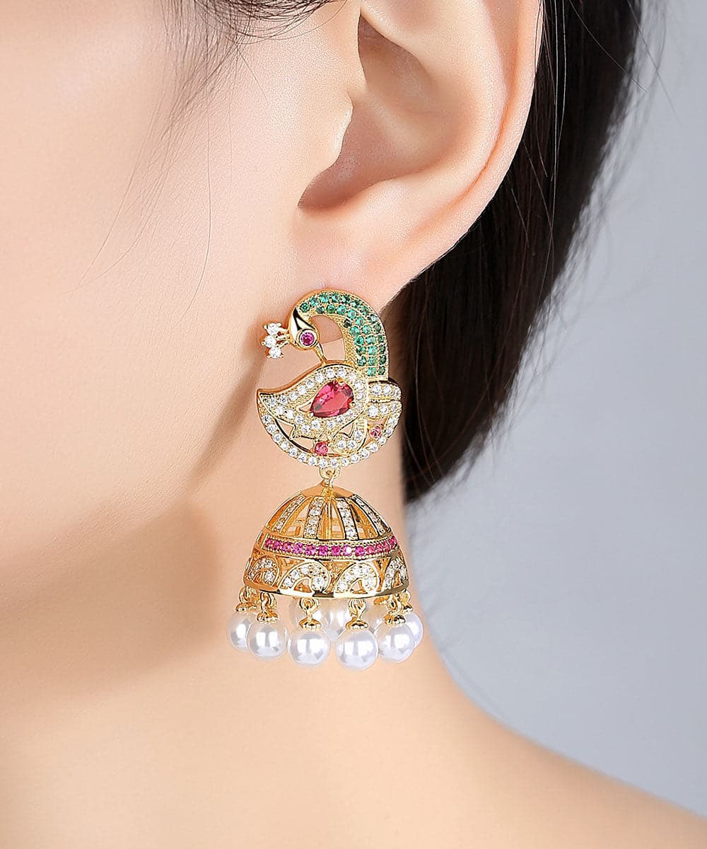 Beautiful Multi Color Zircon Phoenix Pearl Drop Earrings Jew-EAR220805