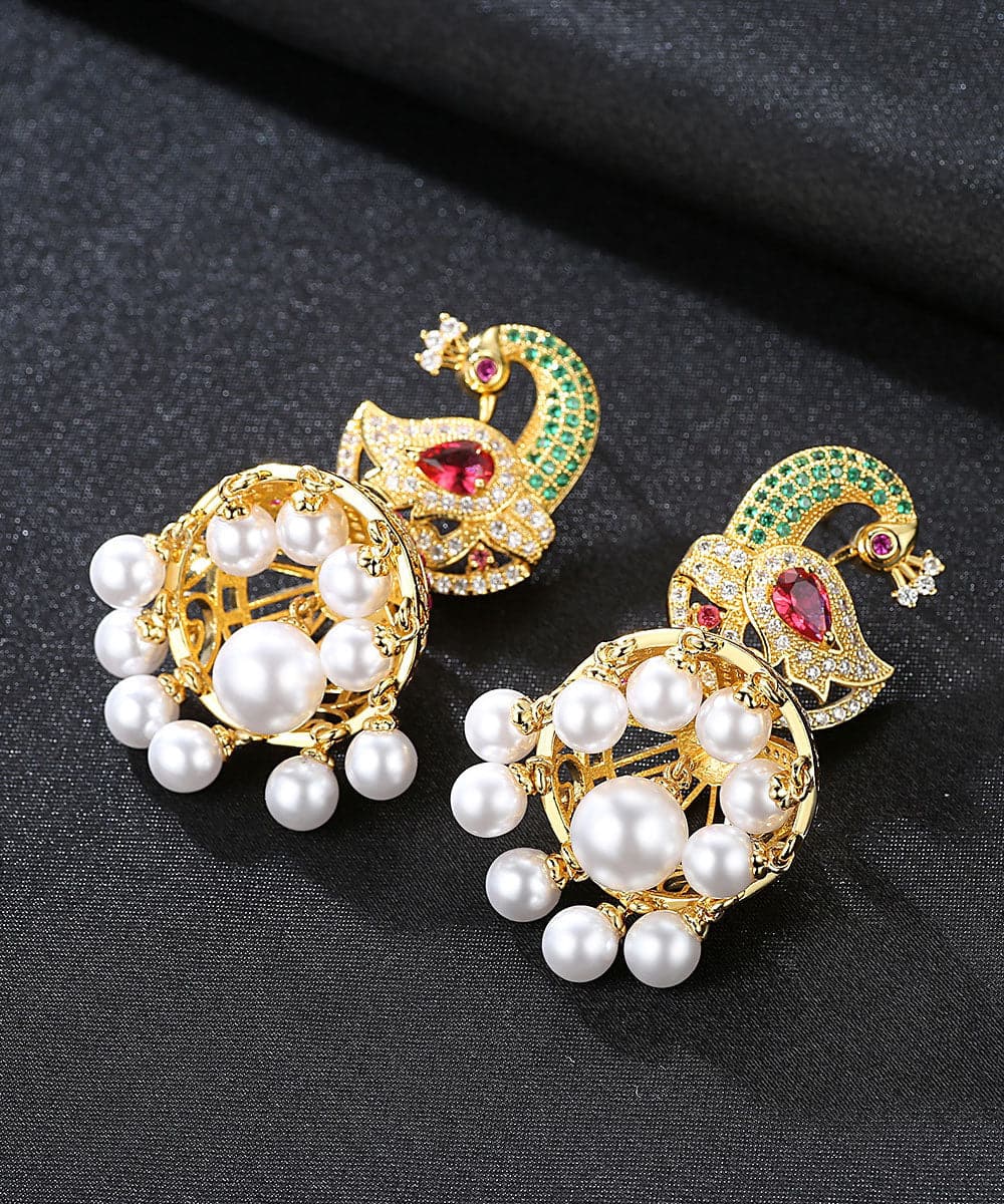 Beautiful Multi Color Zircon Phoenix Pearl Drop Earrings Jew-EAR220805