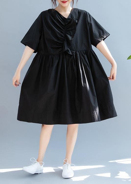 Beautiful black clothes For Women v neck Cinched A Line summer Dress SDL200725