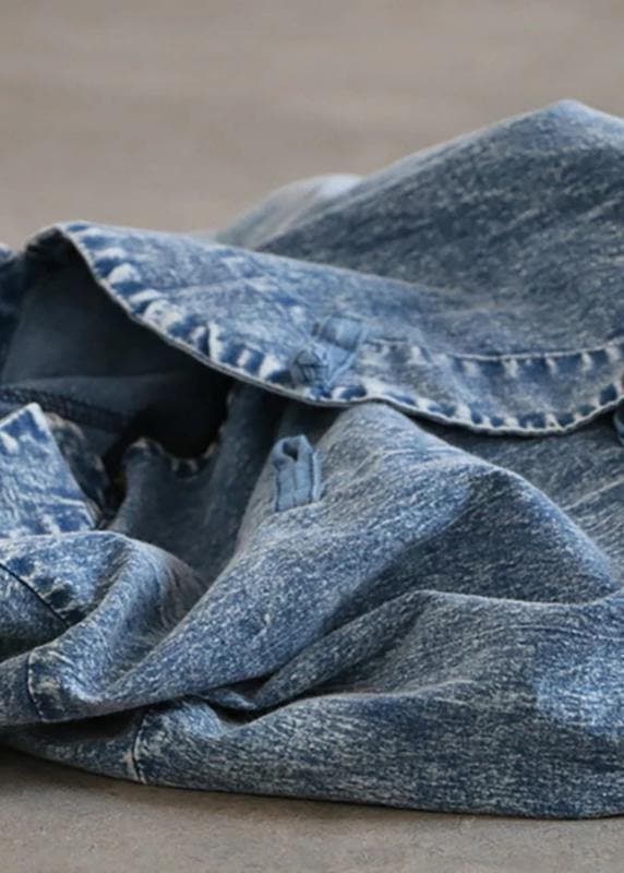 Beautiful cotton dress Fashion Retro Solid Color Frog Denim Blue Loose Dress FDL190726