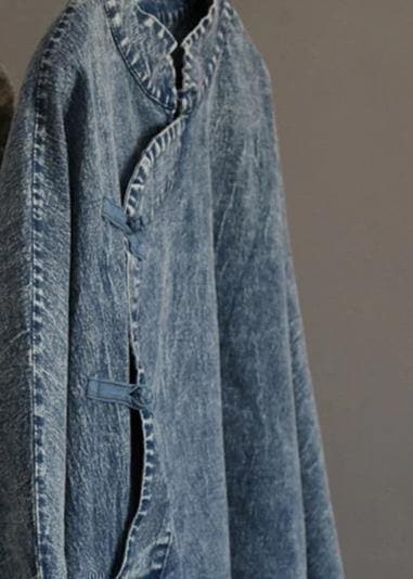 Beautiful cotton dress Fashion Retro Solid Color Frog Denim Blue Loose Dress FDL190726