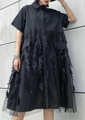 Beautiful lapel tulle Cotton summer clothes For Women Shape black Dress AT-SDM200508