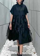 Beautiful lapel tulle Cotton summer clothes For Women Shape black Dress AT-SDM200508