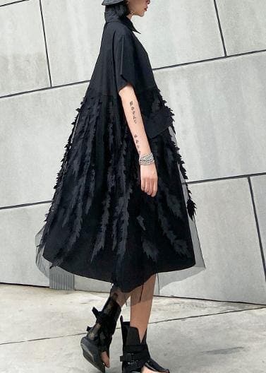 Beautiful lapel tulle Cotton summer clothes For Women Shape black Dress AT-SDM200508