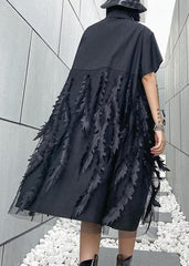 Beautiful lapel tulle Cotton summer clothes For Women Shape black Dress AT-SDM200508