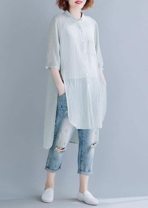 Beautiful light green cotton clothes For Women stand collar oversized shirt CDG200325