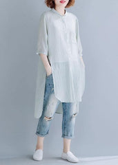 Beautiful light green cotton clothes For Women stand collar oversized shirt CDG200325