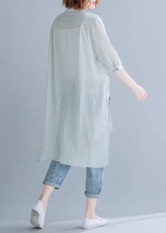 Beautiful light green cotton clothes For Women stand collar oversized shirt CDG200325