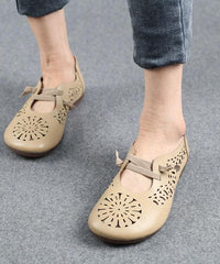 Beige Flats Hollow Out Cross Strap Flat Feet Shoes XZ-PDX210624