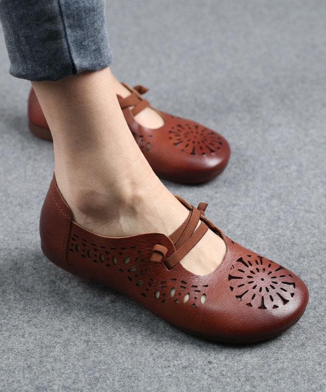 Beige Flats Hollow Out Cross Strap Flat Feet Shoes XZ-PDX210624