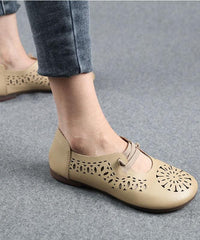 Beige Flats Hollow Out Cross Strap Flat Feet Shoes XZ-PDX210624
