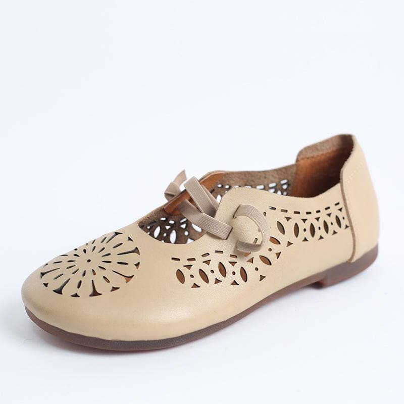 Beige Flats Hollow Out Cross Strap Flat Feet Shoes XZ-PDX210624