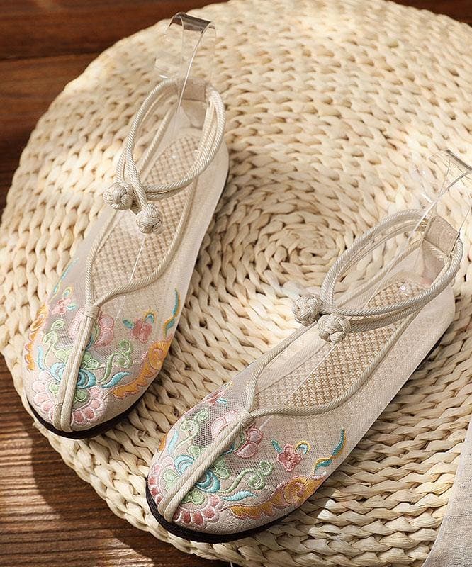 Beige Tulle Embroideried Oriental Flat Shoes PDX210630