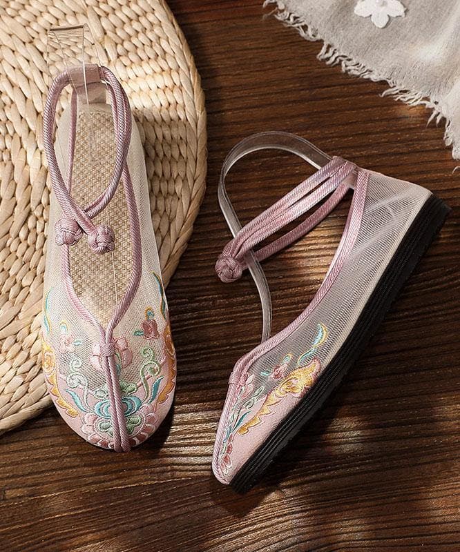 Beige Tulle Embroideried Oriental Flat Shoes PDX210630