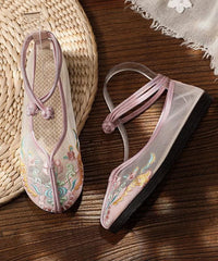 Beige Tulle Embroideried Oriental Flat Shoes PDX210630