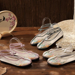Beige Tulle Embroideried Oriental Flat Shoes PDX210630
