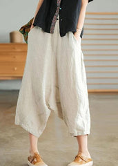 Beige Women Casual Solid Color Linen Pocket Pants GK-LPTS210709