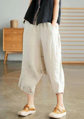 Beige Women Casual Solid Color Linen Pocket Pants GK-LPTS210709