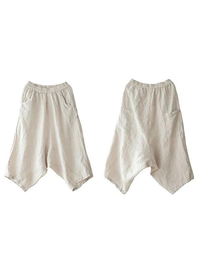 Beige Women Casual Solid Color Linen Pocket Pants GK-LPTS210709