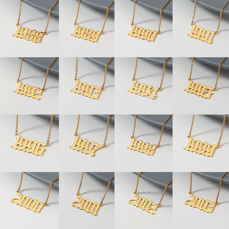 Birth Year Necklace Charm Jewelry NCJSOI31 Stainless Steel Golden Color Touchy Style