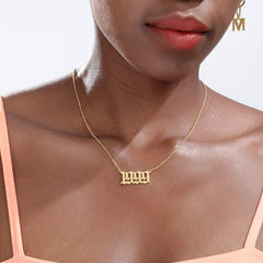 Birth Year Necklace Charm Jewelry NCJSOI31 Stainless Steel Golden Color Touchy Style