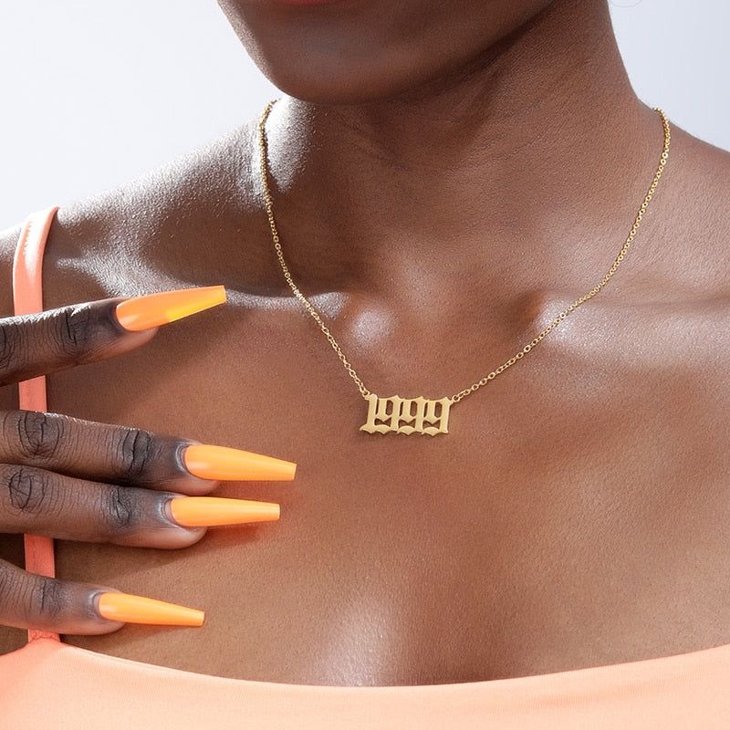 Birth Year Necklace Charm Jewelry NCJSOI31 Stainless Steel Golden Color Touchy Style