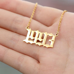 Birth Year Necklace Charm Jewelry NCJSOI31 Stainless Steel Golden Color Touchy Style