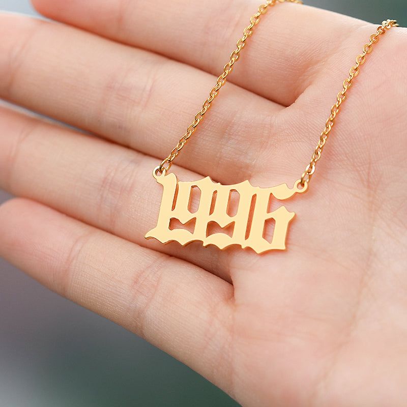 Birth Year Necklace Charm Jewelry NCJSOI31 Stainless Steel Golden Color Touchy Style