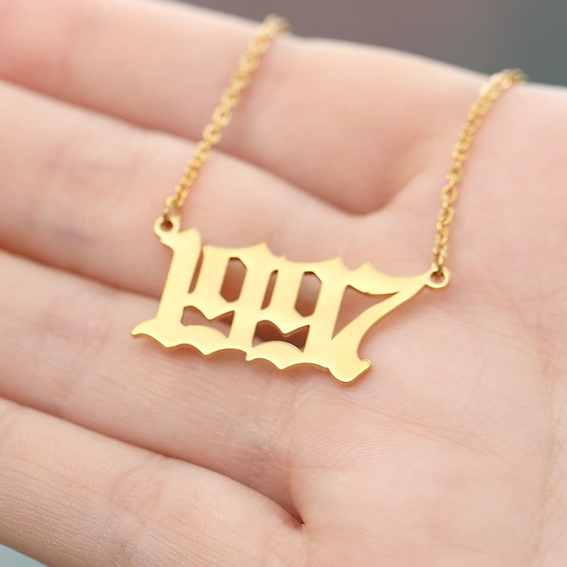 Birth Year Necklace Charm Jewelry NCJSOI31 Stainless Steel Golden Color Touchy Style