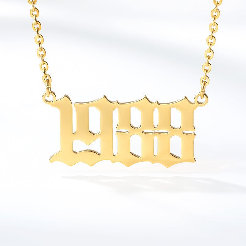 Birth Year Necklace Charm Jewelry NCJSOI31 Stainless Steel Golden Color Touchy Style