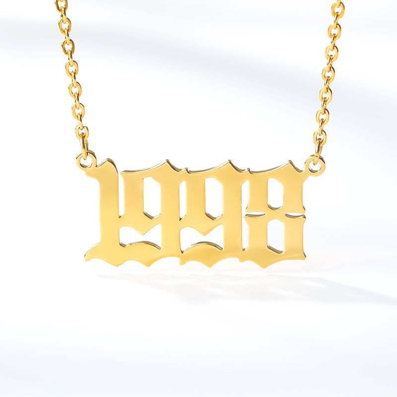 Birth Year Necklace Charm Jewelry NCJSOI31 Stainless Steel Golden Color Touchy Style