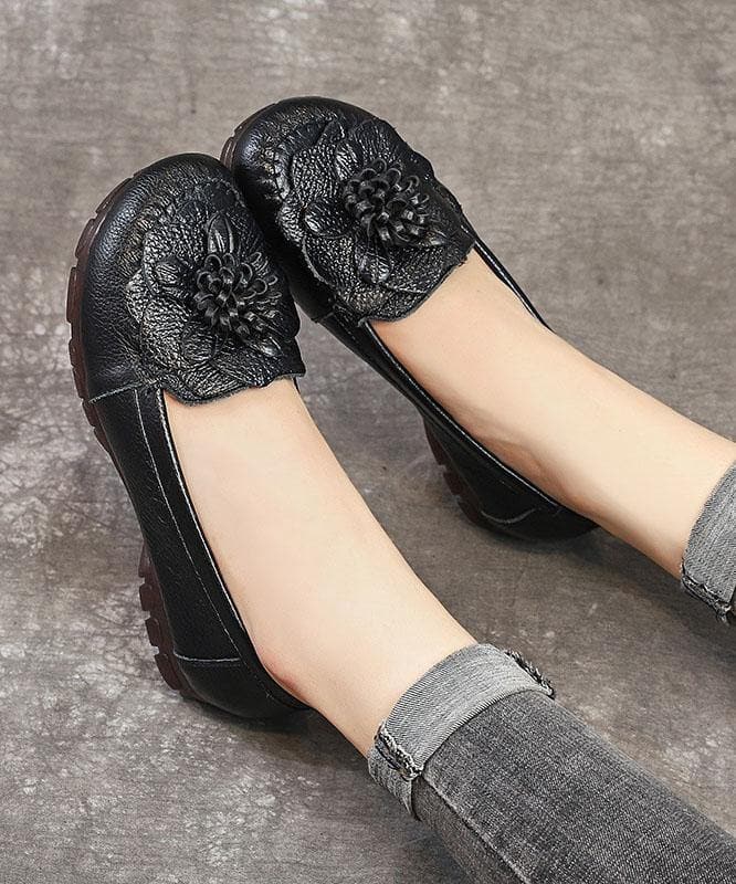 Black Bow Flat Shoes Genuine Leather Handmade  Flat Shoes XZ-PDX210728