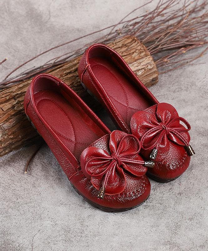 Black Bow Flat Shoes Genuine Leather Handmade  Flat Shoes XZ-PDX210728